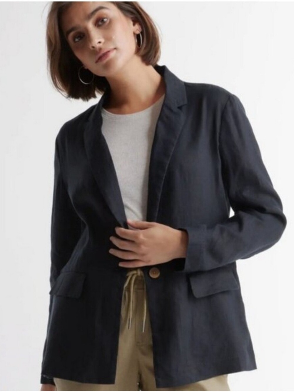 Quince Black Single-Button Relaxed Blazer